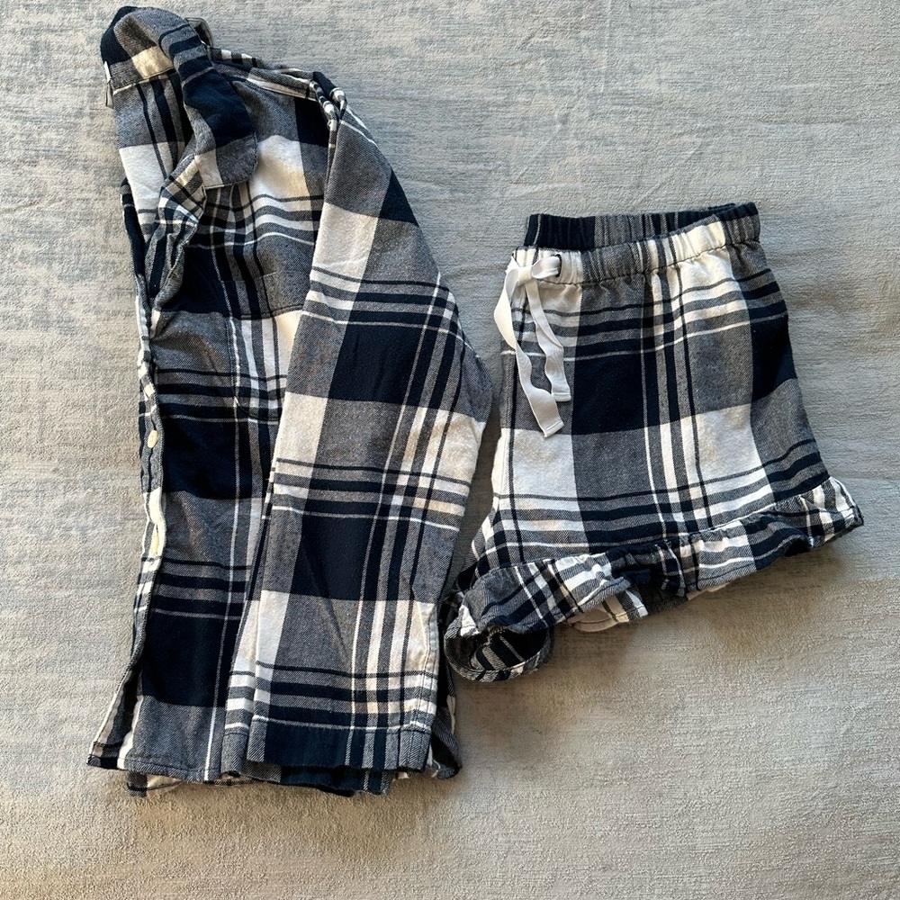 J. Crew Navy and White Plaid Flannel Pajama set